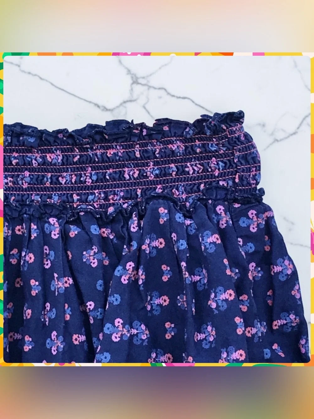Girls OLD NAVY Navy Blue and Pink Floral Smocked Waist Cotton Skirt Size S Kids